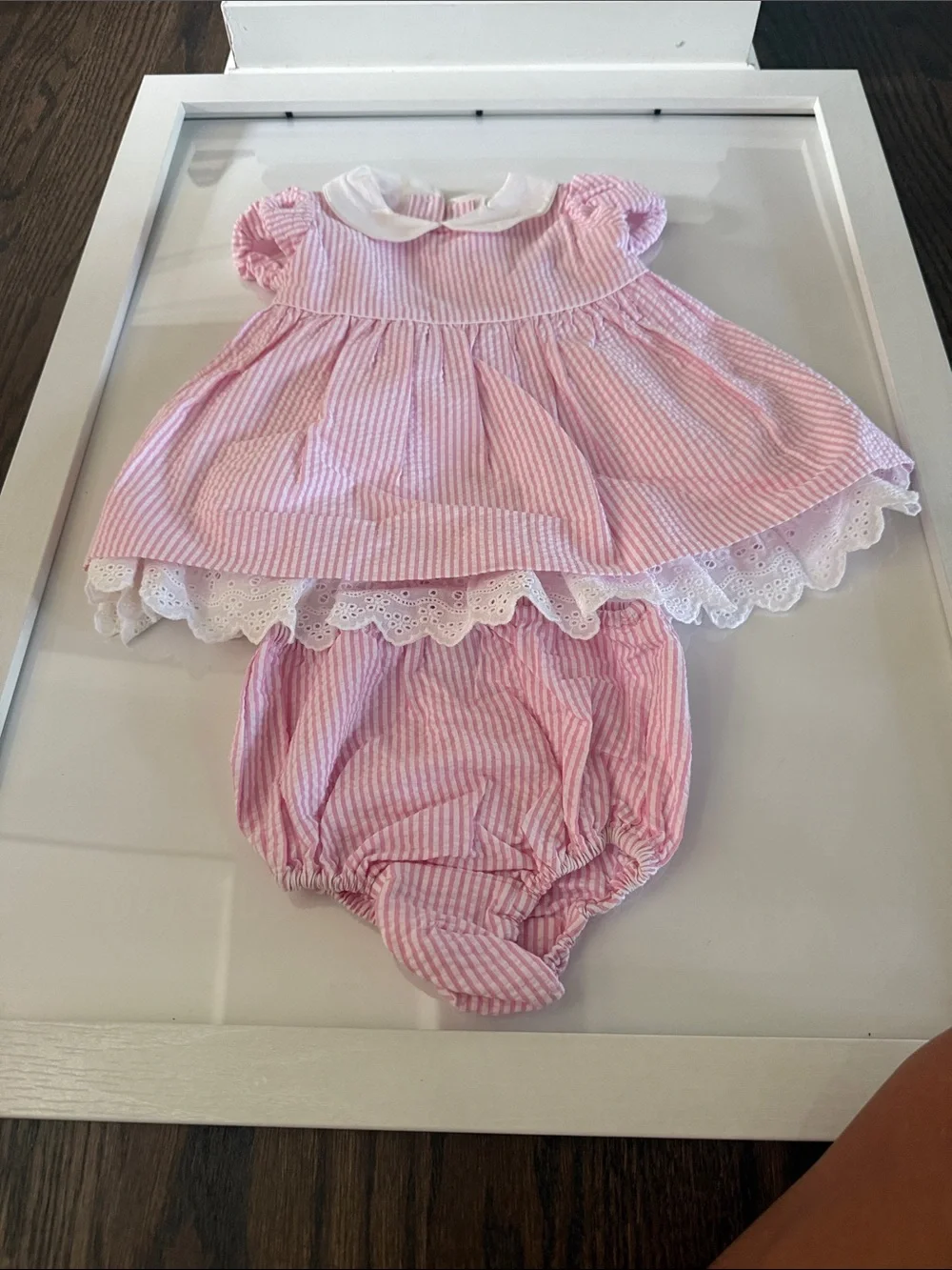 NWT Ralph Lauren Pink and White Striped Baby Dress with Eyelet Trim
